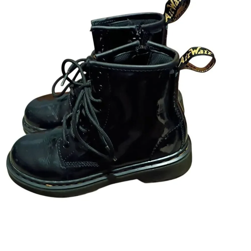 Dr. Martens Shiny Black Kids Boots Size 1 Zip Sides